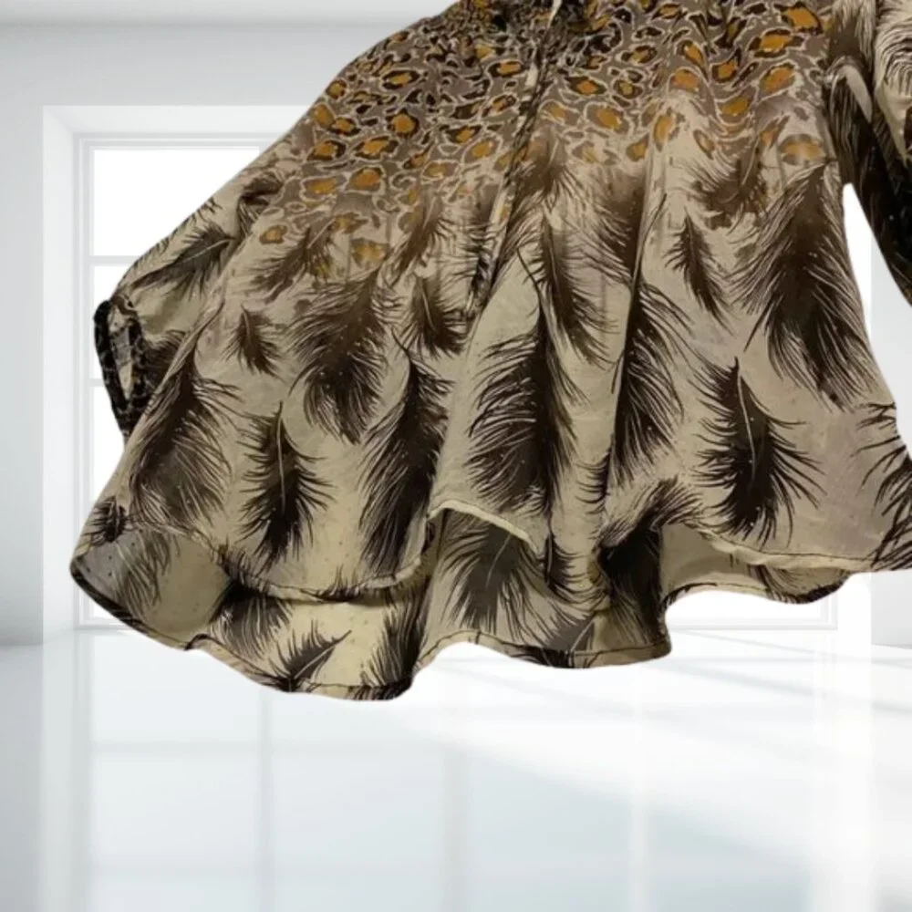 i Jeans by Buffalo Animal Print Sheer Gold Fleck Blouse Top Medium Flowy Boho - Picture 11 of 16